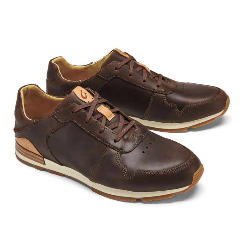 Olukai | Huaka'i Li Men's Leather Sneakers - Dark Wood - Click Image to Close