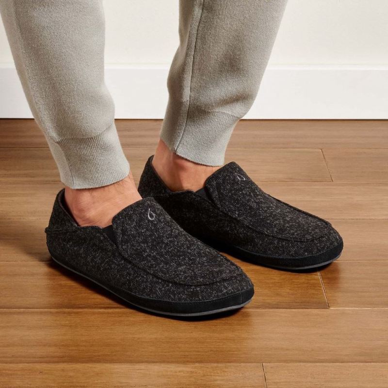 Olukai | Moloa Hulu Men's Wool Slippers - Black