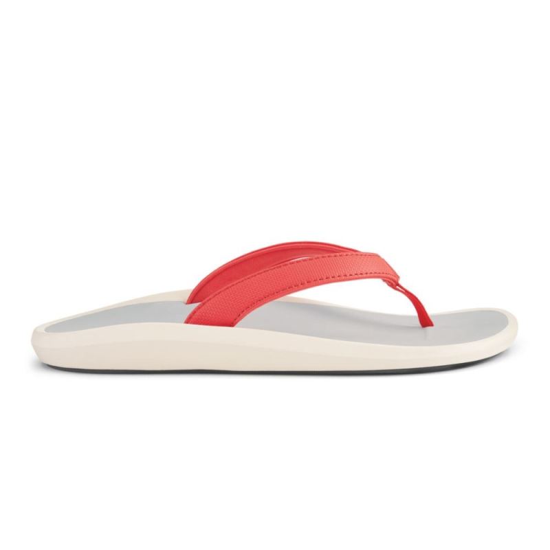 Olukai | Pi'oe Women's Beach Sandals - Hot Coral / Mist Grey - Click Image to Close