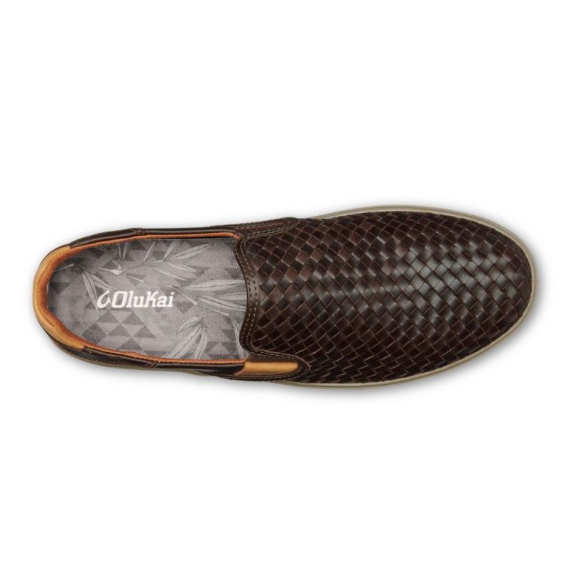 Olukai | Lae'ahi Lauhala Men's Leather Slip-On Sneakers - Dark W
