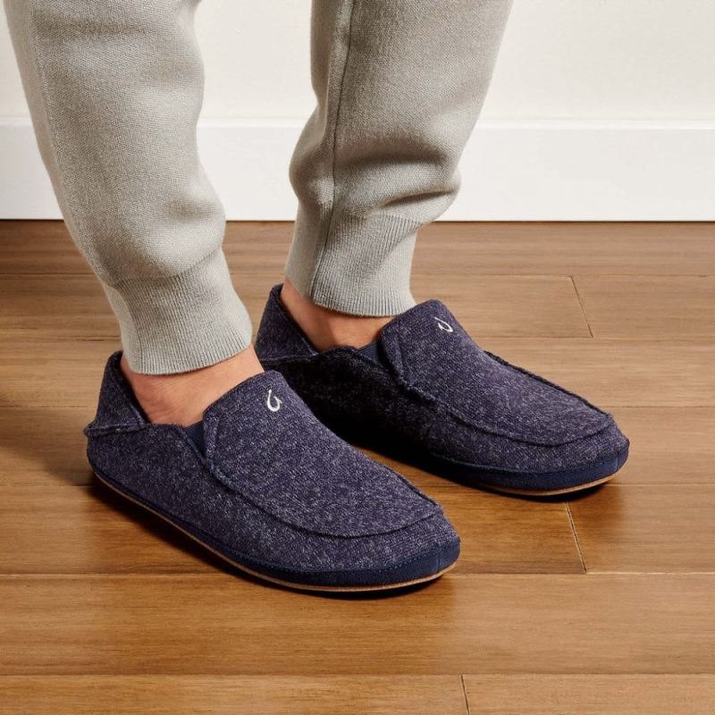 Olukai | Moloa Hulu Men's Wool Slippers - Trench Blue - Click Image to Close