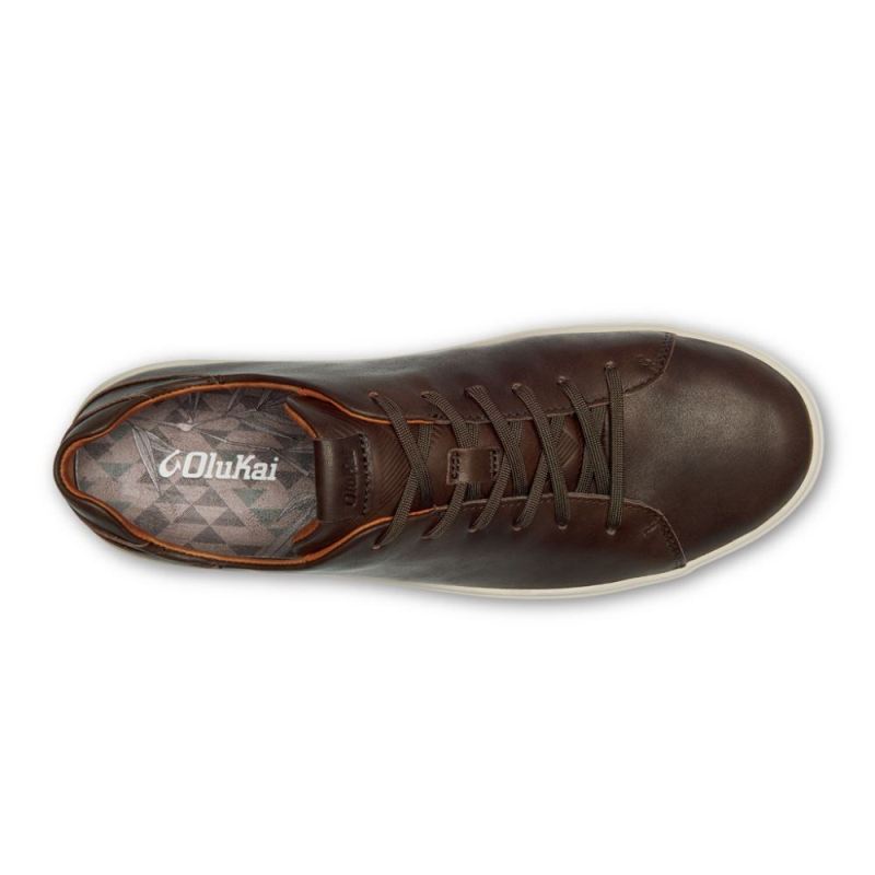 Olukai | Lae'ahi Li 'Ili Men's Leather Sneakers - Dark Wood - Click Image to Close