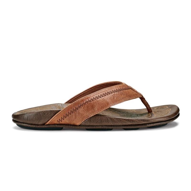 Olukai | Hiapo Men's Leather Sandals - Rum / Dark Wood