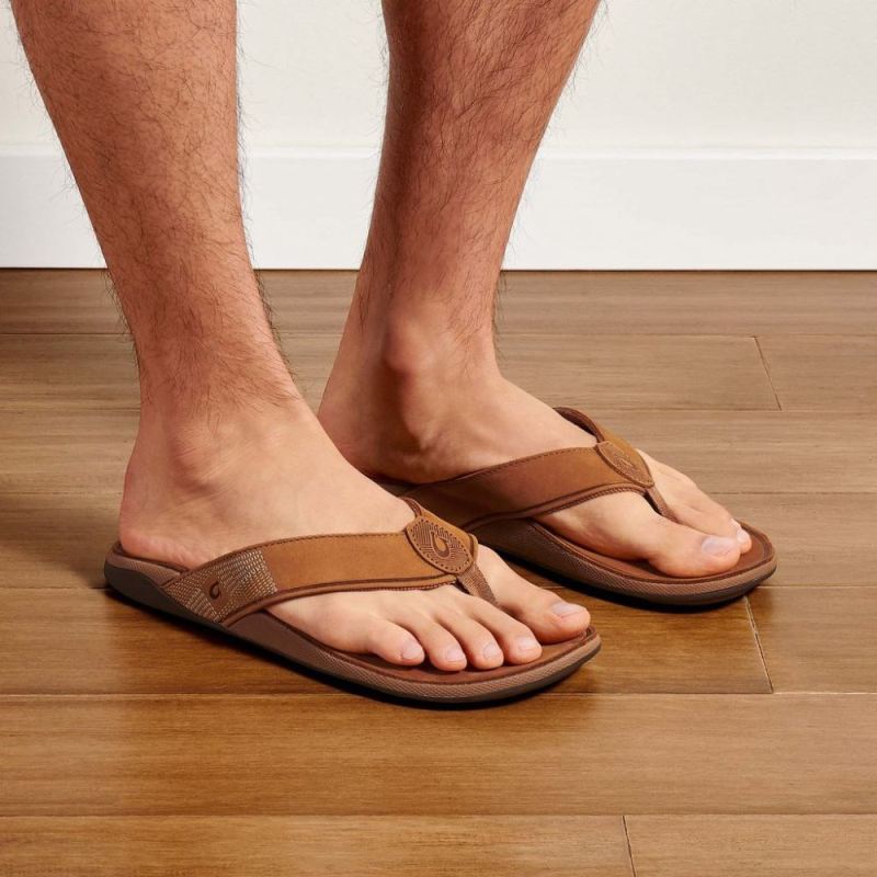 Olukai | Tuahine Men's Leather Beach Sandals - Toffee - Click Image to Close