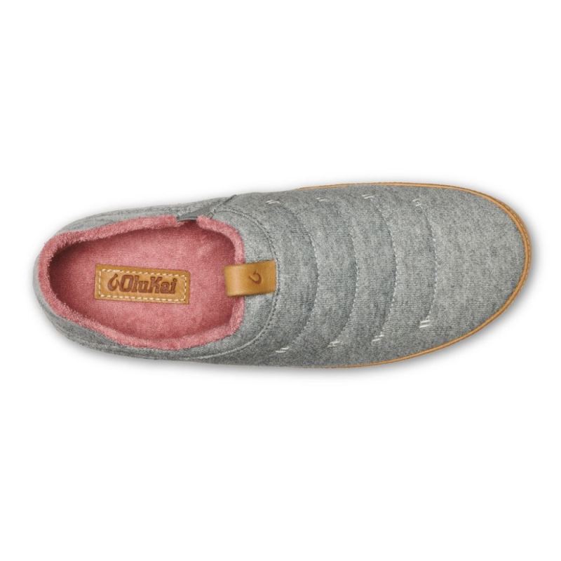 Olukai | Lania Women's Jersey Slippers - Pale Grey / Golden Sand - Click Image to Close