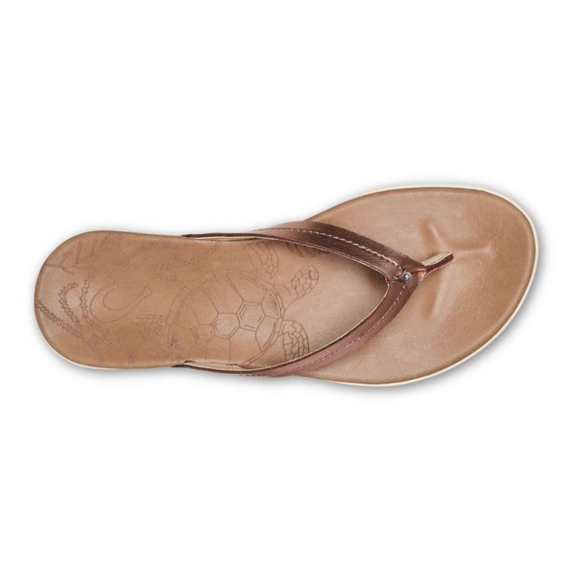 Olukai | Honu Women's Leather Flip Flops - Pink Copper / Sahara - Click Image to Close
