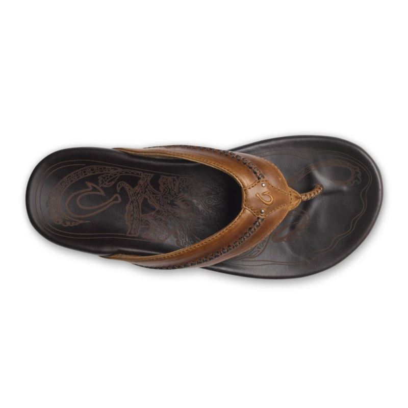 Olukai | Mea Ola Men's Leather Sandals - Tan / Dark Java