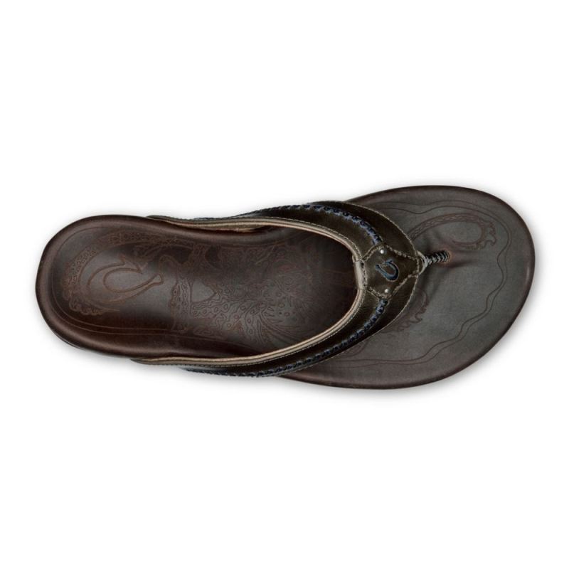 Olukai | Mea Ola Men's Leather Sandals - Dark Shadow / Mustang