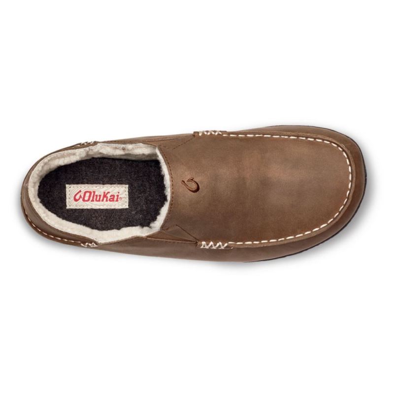 Olukai | Moloa Men's Leather Slippers - Toffee / Dark Wood
