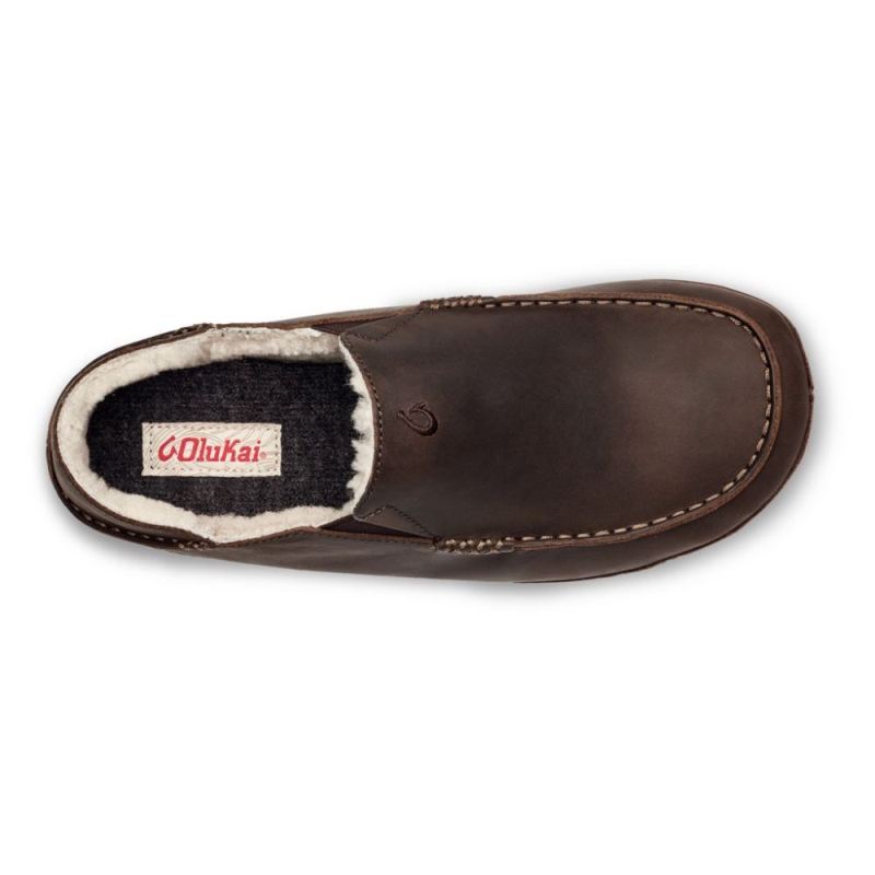 Olukai | Moloa Men's Leather Slippers - Dark Wood - Click Image to Close