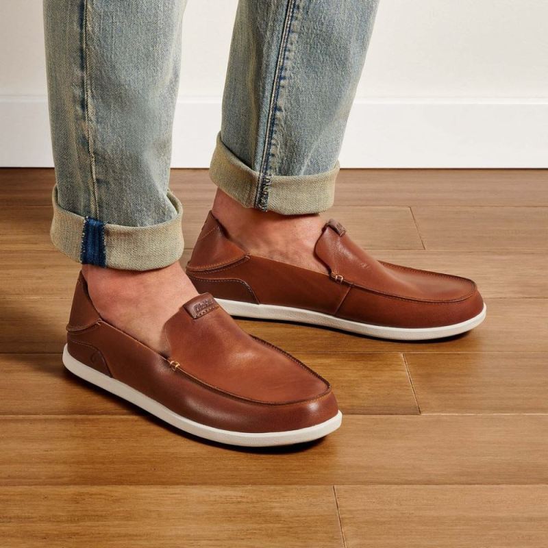 Olukai | Nalukai Men's Leather Slip On Shoes - Fox / Bone - Click Image to Close