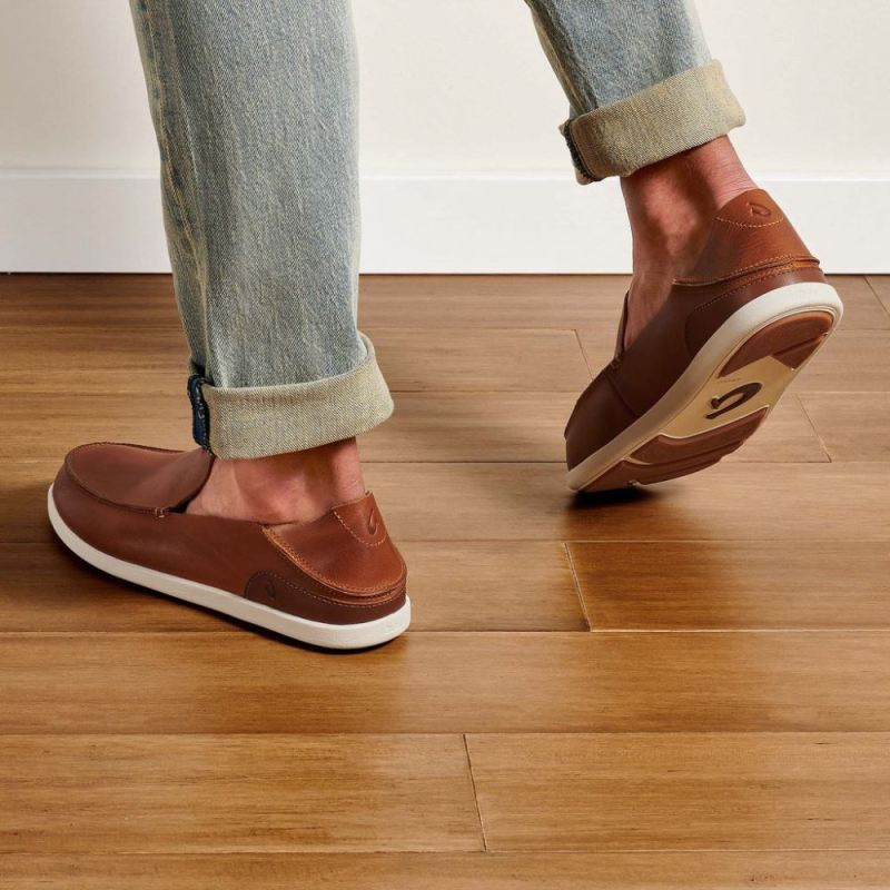 Olukai | Nalukai Men's Leather Slip On Shoes - Fox / Bone - Click Image to Close