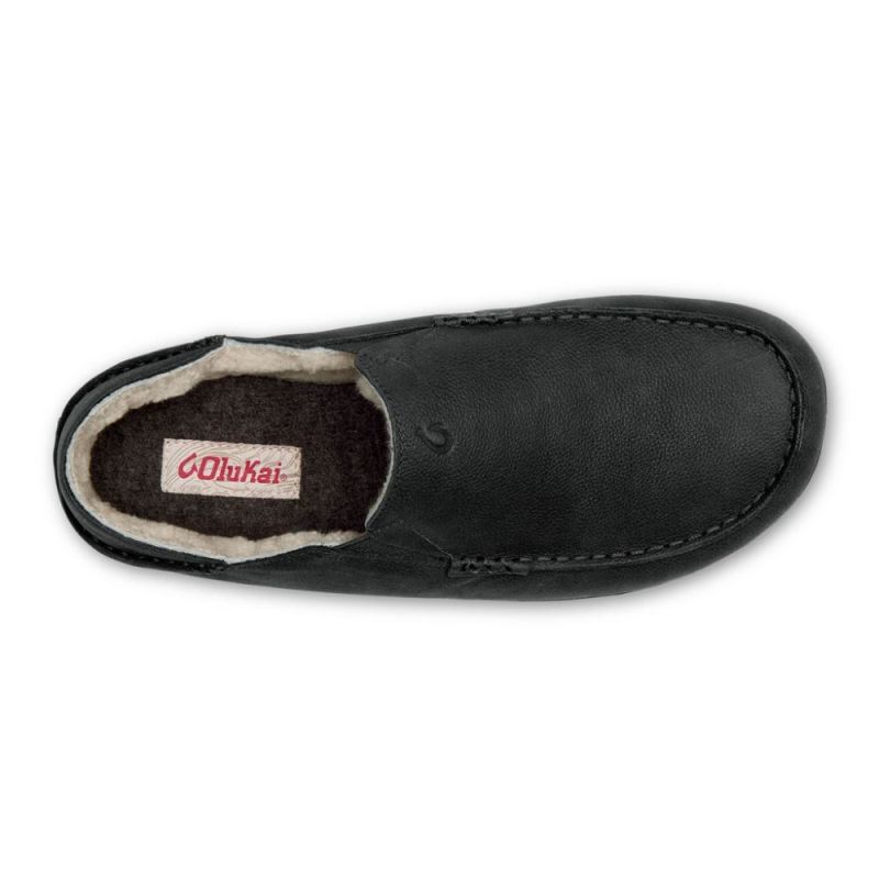 Olukai | Kipuka Hulu Men's Leather Slippers - Black - Click Image to Close